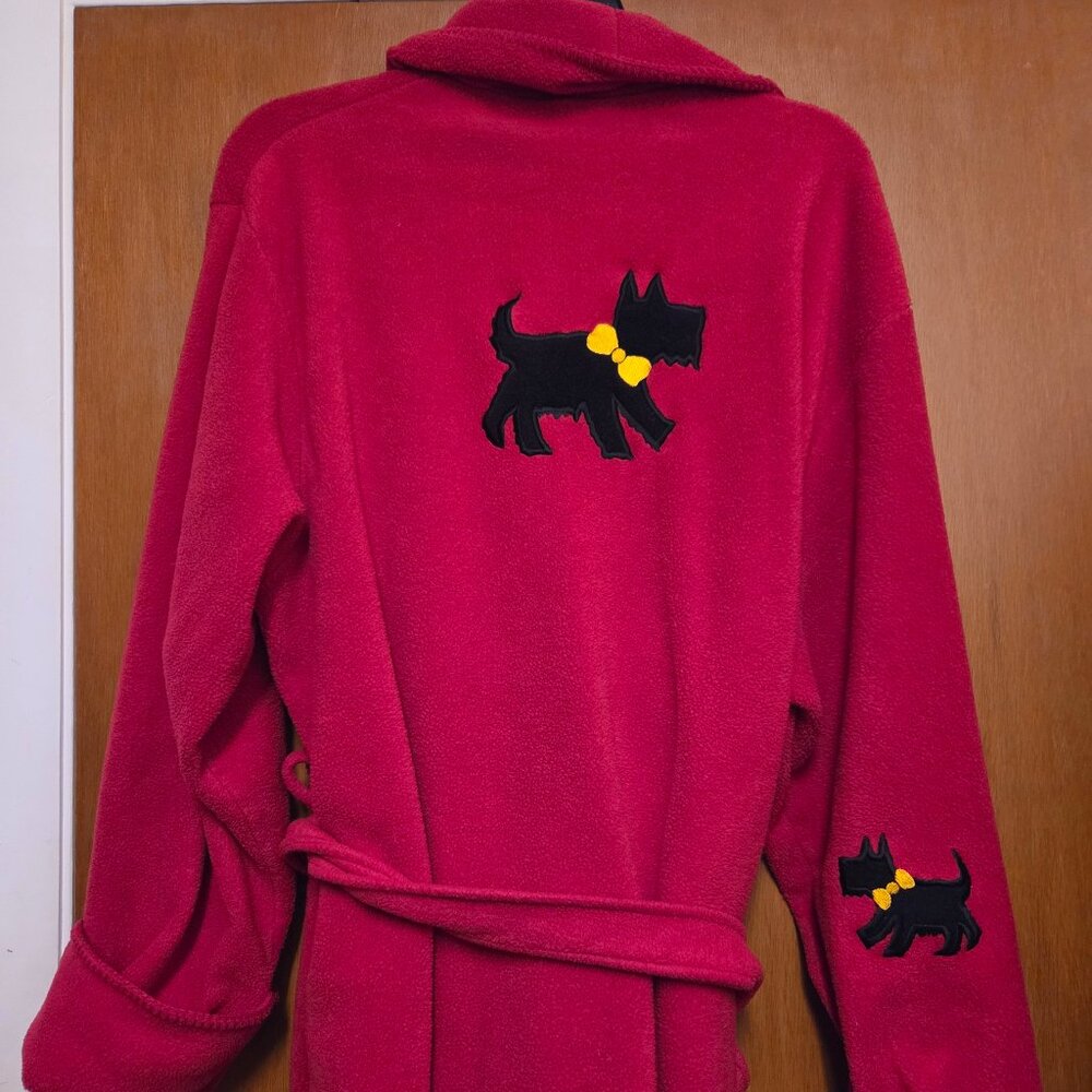 Red Fleece Belted Robe Black Dogs Schnauzer Embroidered XL Extra Large